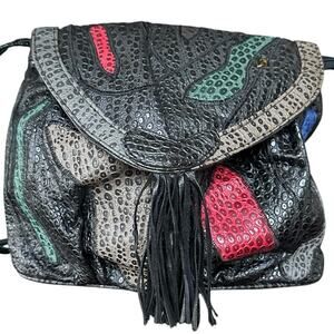 Vintage NAS Bag Leather Patchwork Crossbody Purse Tassel Made in Korea